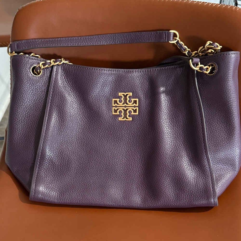 Tory Burch Deep Purple Shoulder Bag with Gold Accents